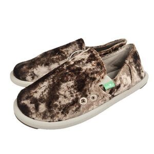 New Sanuk Donna Cruz Crushed Velvet Slip On Flats Shoes Womens 7 Casual Bronze
